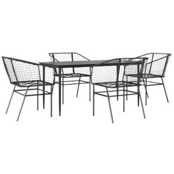 Garden Bistro Set – 5-Item Black Rattan with Glass Top