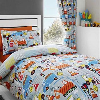 Happy Linen Company Digger Truck Blackout Curtains – Grey, 167 cm Width, 137 cm Drop