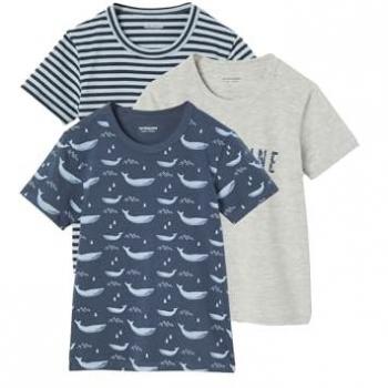 VERTBAUDET Whale Family Pack – Boys’ Short‑Sleeve Shirts in Ocean Blue (3 Pieces)