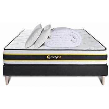 Sleepfit Pack Dormir 140x190 Matelas Flexy + sommier Noir + 2 oreillers mémoire de Forme 60x40cm + Couette 240x220 cm