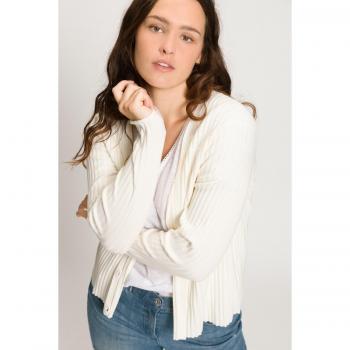 Beige Women's Plus Size Rib Knit Cardigan Sweater, Size 16/18, Viscose/Polyester