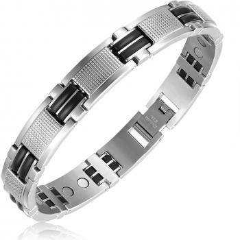Moocare Silver Stainless Steel Inlaid Silicone Magnet Bracelet