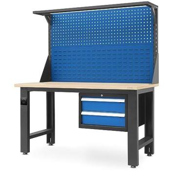 Établi de travail perforé avec 2 tiroirs – Plateau MDF – Grande capacité – Anthracite‑Bleu