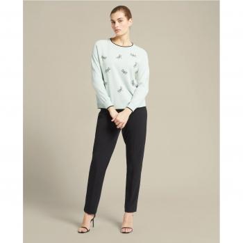 Pantalón Recto de Sarga Elástica con Tiro Medio