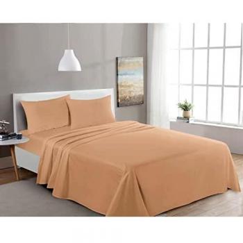 My Home Store Premium Soft Flat Sheet 100% Egyptian Cotton 300TC Hotel Quality Easy Care Flat Bed Sheets Fade Resistant Bedding (Beige)