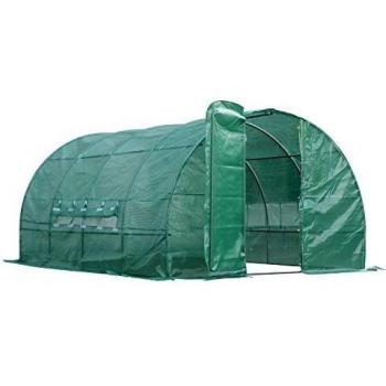 Serre Tunnel 12 m² Outsunny – Acier Galvanisé renforcé, PE haute densité, Portes et Fenêtres Vertes – 4 