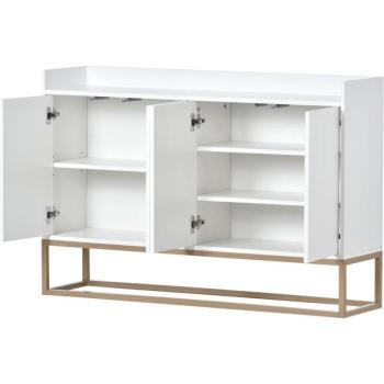 Buffet Contemporain Blanc, Armoire 4 Portes, 2 Étagères Ajustables, 120x30x80 Cm