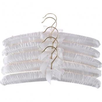 5Pcs Premium Satin Padded Hangers 38cm Beige/White Gold Hook