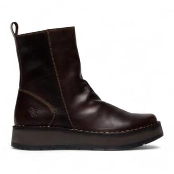 Infinity Leather Fly London Dark RENO053FLY Zip‑Up Leather Ankle Boot – Comfort Platform (Size 7)