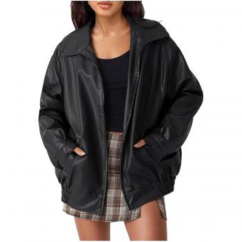 Chaqueta de Cuero con Bolsillos Mujer