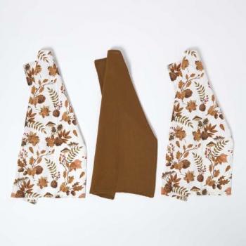 Fall Foliage Cotton Tea Towel Set – 45x65 cm, Orange & Brown