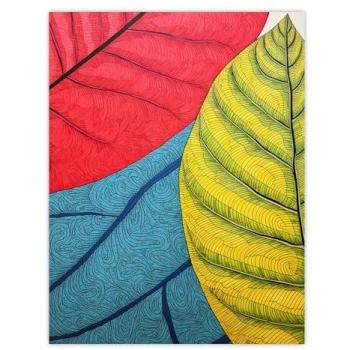 Vivid Leafscape: Gond-Inspired Wall Decor (W18×H24)