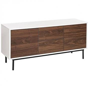 Beliani Commode 2 portes avec 2 tiroirs et étagère, bois sombre & blanc – Okland
