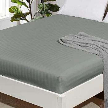 SereneSleep Breathable Fitted Sheet Double 25cm Soft Brushed Microfiber with Satin Stripes (Dark Grey/ Charcoal, Double)