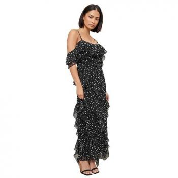 Chic Petite Black Ruffle Maxi Dress – Women's Size 12