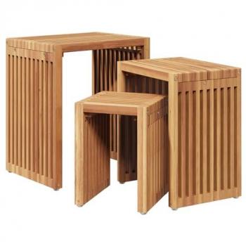 Brown Side Table Nest (3‑Pack) – Stackable, 33 × 44.5 × 51 cm