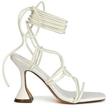 XY London Women's Briar Lace-Up Square-Toe Sculptured Mid-High Heels (White) – Size 8