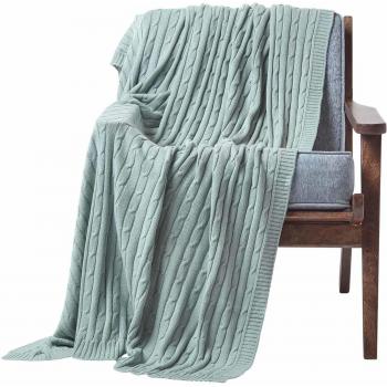 Homescapes Cotton Cable Knit Throw Duck Egg Blue, 150 x 200 cm