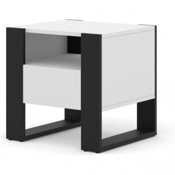 Comodino mondi 48 cm con un cassetto bianco opaco / nero opaco