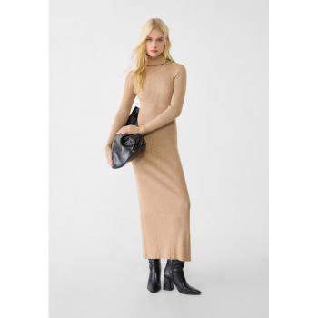 Stradivarius Rollkragen-Rock im langen Stil – Beige Melange S (S)