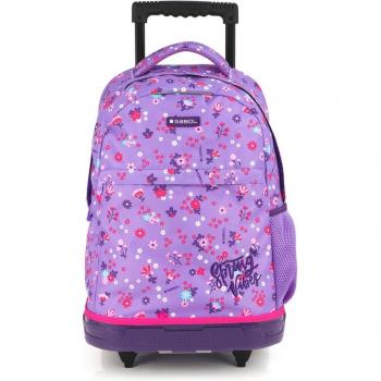 Eco-Violet: Mochila con Ruedas, Flores y Capa Antihumedad