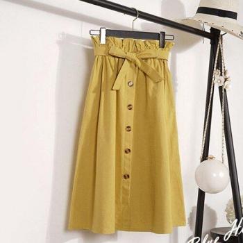 High Waist Button Midi Skirt for Women