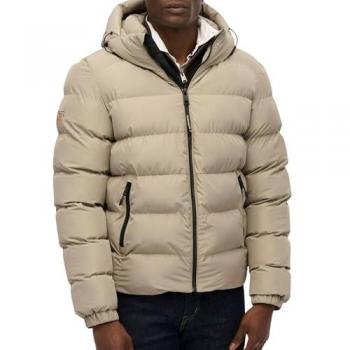 Superdry Sports-Steppjacke – Kapuzenpuffer, Beige, Herren L