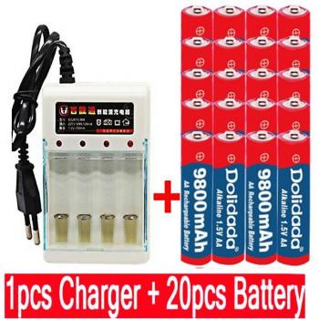 9800mAh AA Rechargeable Batteries with 4-Cell Charger for LED and MP3 Devices