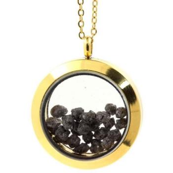 Collier Medaglietta 20 mm con Diamante Grigio Grezzo – Oro Lucente
