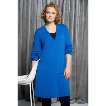 Maglione a polo lungo, Donna, Blu, Taglia 48/50, Fibre sintetiche/Lana