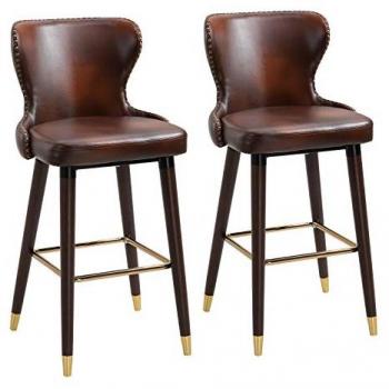 Sillas de Comedor Altas con Reposapiés, Piel Sintética, Marrón, 52 x 53 x 101 cm