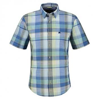 Kurzarmhemd LERROS Kariertes Halbarmhemd Gr. M, blau (tinted aqua), Herren, 100% Baumwolle