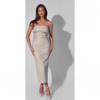 Kaiia Leather Look Ruched Bandeau Midaxi Dress in Ecru, Size 16