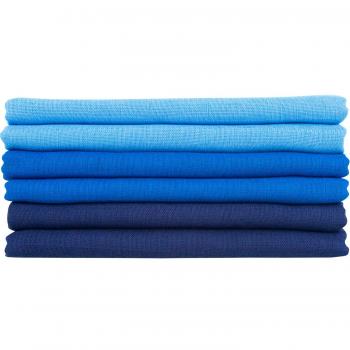 Mull‑Tuch-Kuschelsatz – Marine/hellblau, 6 Stück à 80 × 80 cm