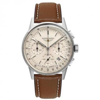 Bauhaus Aviation Timepiece – Beige Dial Leather Strap, Quartz 23765, 100M Men's Watch