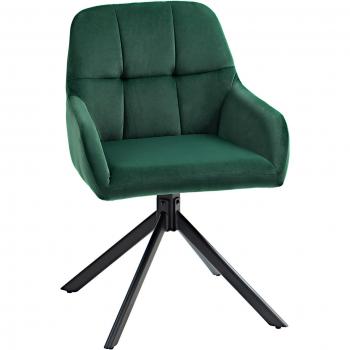 Poltroncina Girevole Verde in Velluto con Struttura in Acciaio