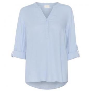 Kaffe Milia Long‑Sleeve Notch Neck Shirt – Blue Stripe – Size 18