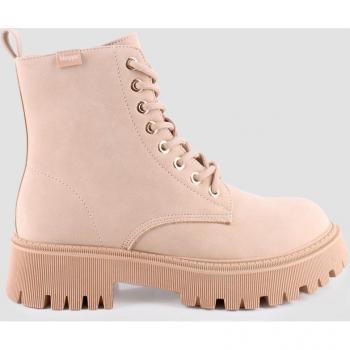 Botines beige de material sintético para mujer con cierre de cordones de la marca Blogger