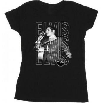 Women's Elvis Triple Logo Portrait T-Shirt in Black