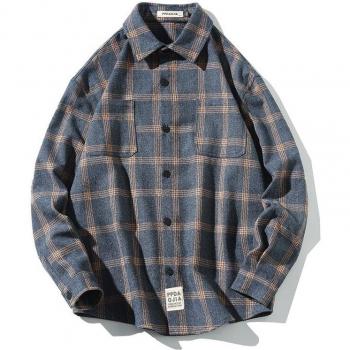 Chemisier streetwear urbain UYUK2019 – coupe ample, motif plaid épais, finition revers originale