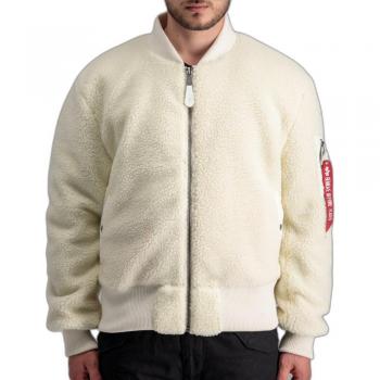 Alpha Industries MA-1 Teddy Bomber Jacket for Men in Off White, Size XL