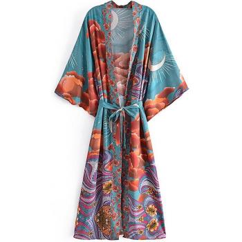 Vestido Bohemio Estrellas con Manga Murciélago y Cuello Pico para Verano