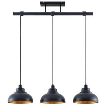 Lindby Emna Pendelleuchte, 3-flammig, schwarz-gold, dimmbar, Vintage