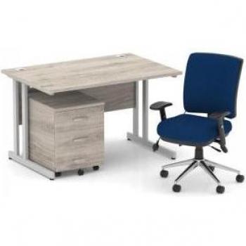 Impulse Office Bundle: 1200mm Desk, Mobile Pedestal, and Blue Chair