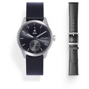 Withings Scanwatch 2 Bundle 42mm Schwarz + Lederarmband Schwarz mit Silberner Schnalle