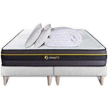 Matelas 160x200 + Double Sommiers Blanc + Couette + 2 Oreillers