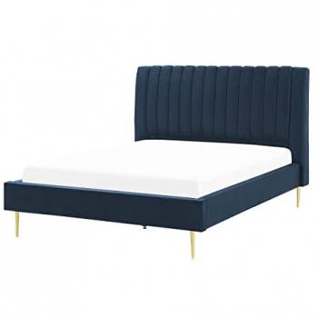 Lit Confort en Velours Bleu 140 x 200 cm Marville