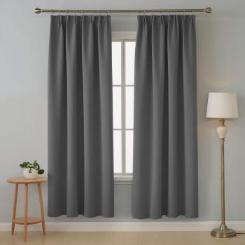 Deconovo Kräuselband Wohnzimmer Blickdicht Verdunkelung Gardinen Vorhang Verdunkelung 175x140 cm Dunkelgrau 2er Set