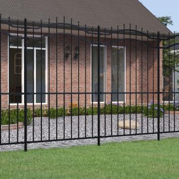 Clôture de jardin avec décorations en lance Noir 222 cm
