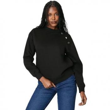 Women's Button Shoulder Detail Sweatshirt